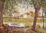 Alfred Sisley Dorf am Ufer der Seine oil painting